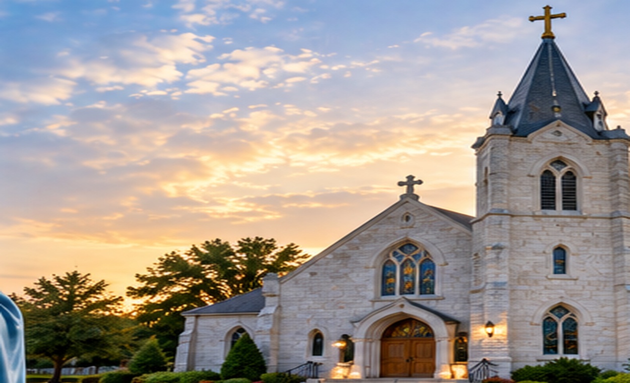 Catholic church at sunset